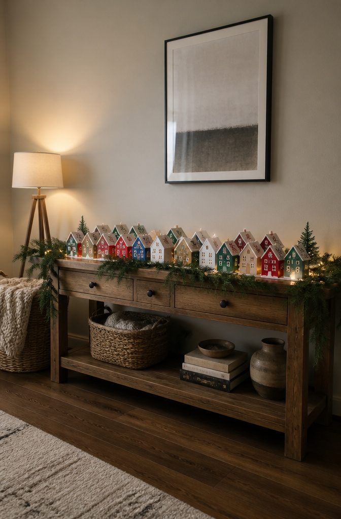 20 Easy Christmas Decor DIY Ideas for a Homemade Holiday 19 Brown paper houses numbered for an advent calendar display.