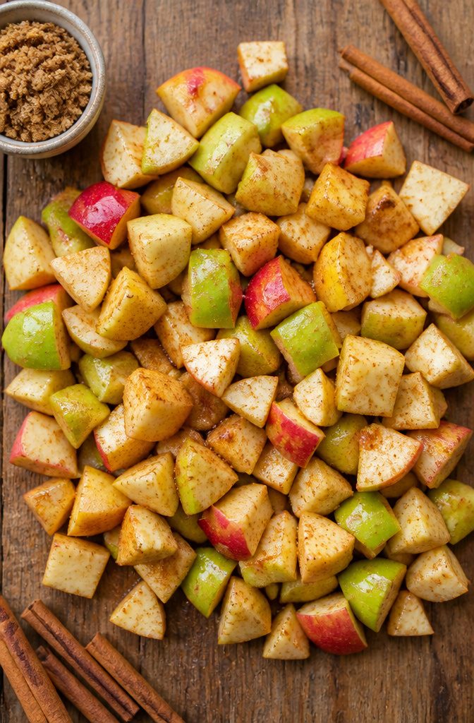 Easy Cinnamon Apple Bread: A Simple Loaf Recipe for 2026 3 Chopped apples in a bowl, including Granny Smith, Honeycrisp, and Fuji varieties.