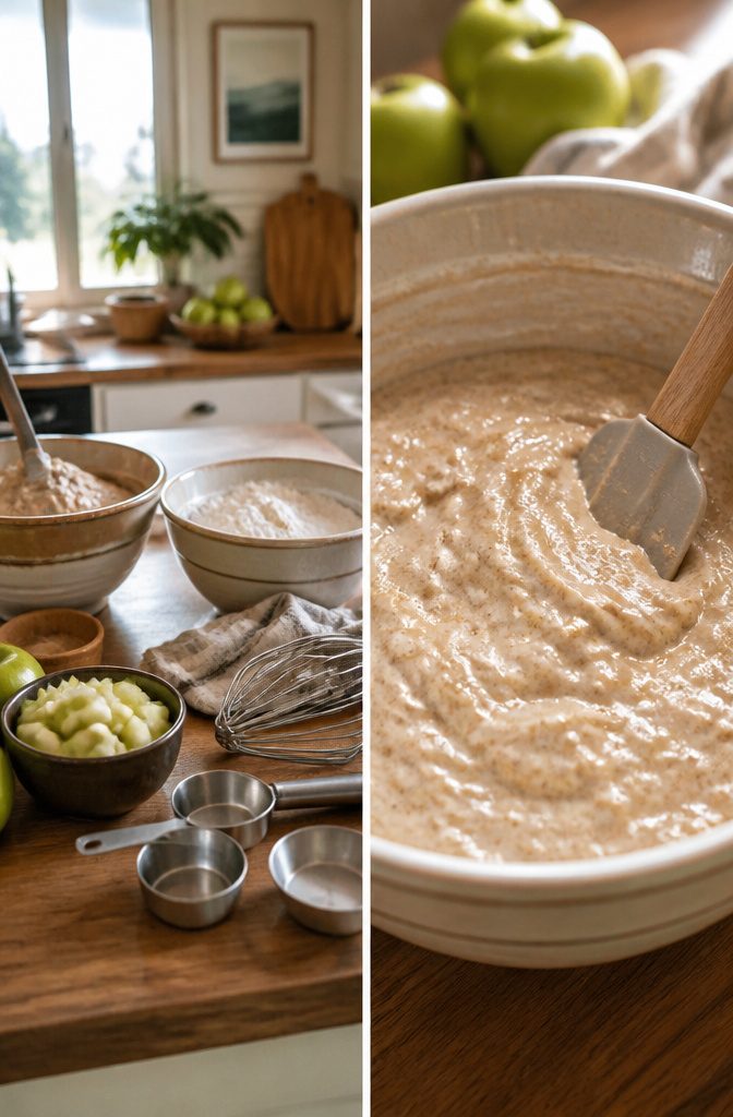Easy Cinnamon Apple Bread: A Simple Loaf Recipe for 2026 4 A mixing bowl containing flour, baking powder, and butter for cinnamon apple bread.