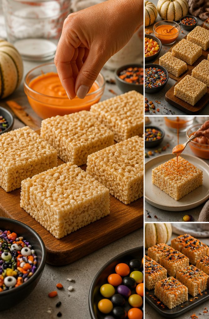 Melted candy melts in a bowl for decorating Rice Krispie treats.