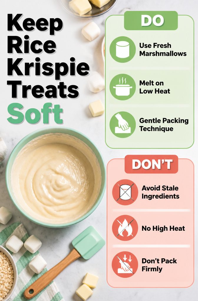 An image highlighting tips to keep Rice Krispie treats soft.