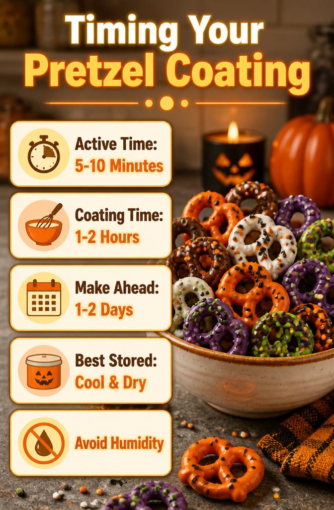 A chart detailing the timing for pretzel coating.