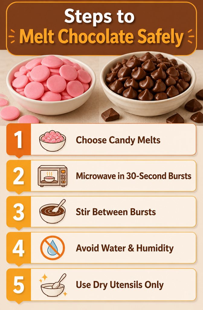 Instructions for melting chocolate without seizing.