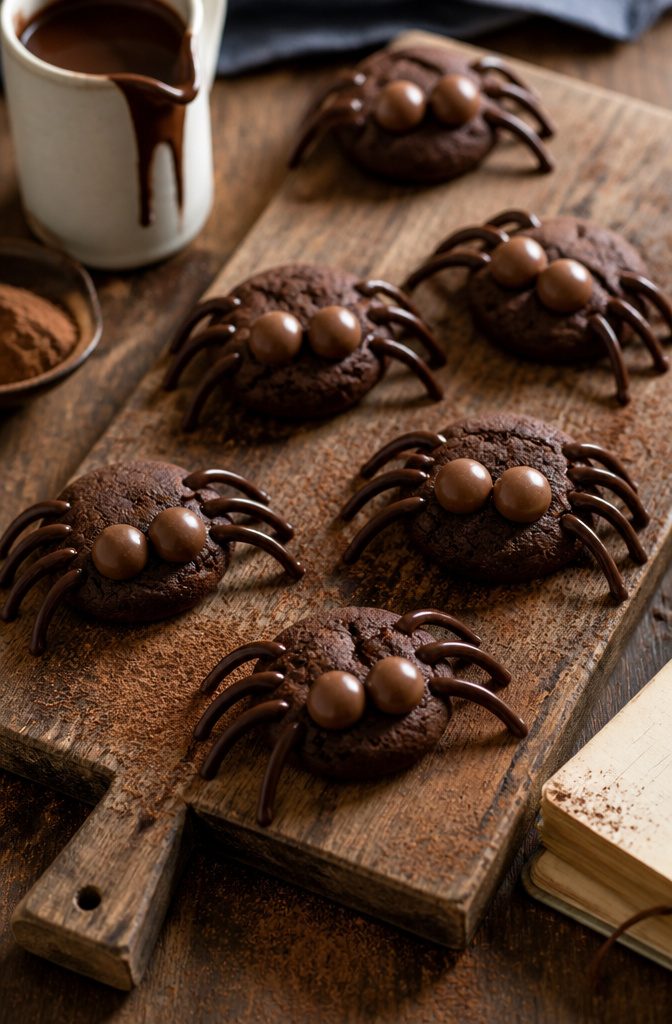 Cookies topped with Whoppers and chocolate legs.