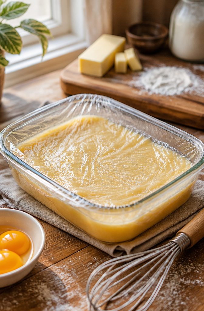 Homemade Pudding Recipe: Creamy Stovetop Dessert 4 Airtight container with homemade pudding inside, ready for refrigeration.