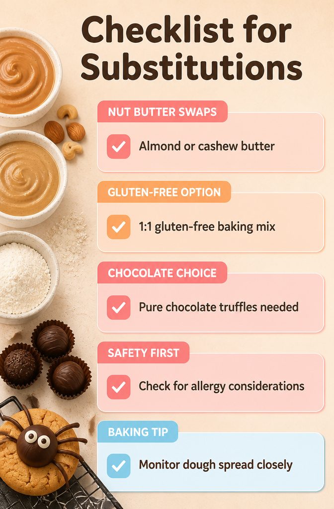 Peanut Butter Spider Cookies: 9 Ingredients, Tips & Decorations 16 A checklist for ingredient substitutions for peanut butter cookies.
