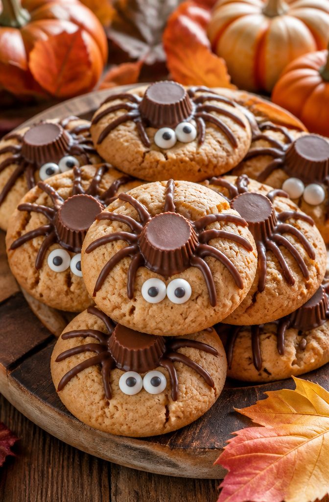 Peanut Butter Spider Cookies: 9 Ingredients, Tips & Decorations 2 A close-up of peanut butter spider cookies with chocolate decoration.