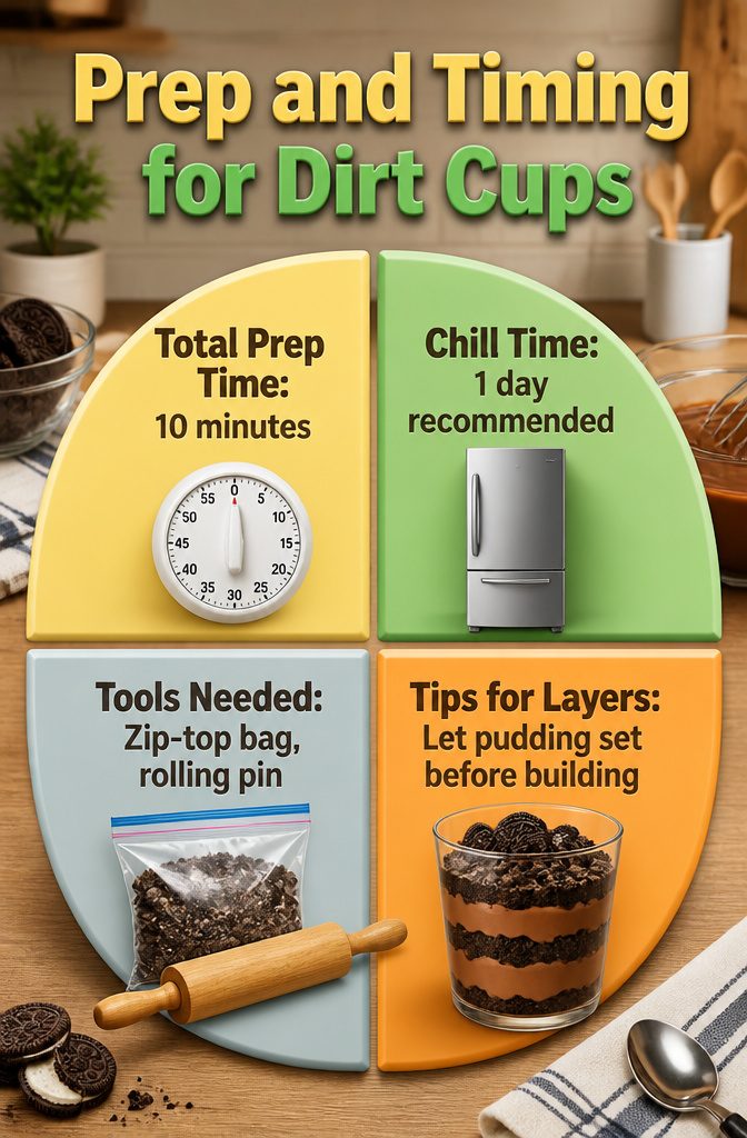 Pumpkin Patch Dirt Cups: Easy Fall Pudding Treat for 2026 8 Information image detailing prep and timing for dirt cups.