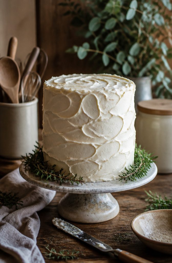 15 Simple Cake Decorating Ideas for 2026 — No Piping Required 9 A cake with textured buttercream swirls on a vintage plate.