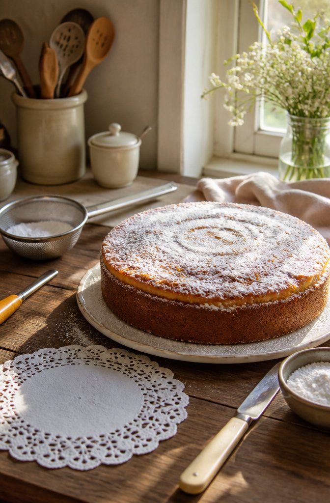 15 Simple Cake Decorating Ideas for 2026 — No Piping Required 6 A vanilla cake dusted with powdered sugar on a wooden table.