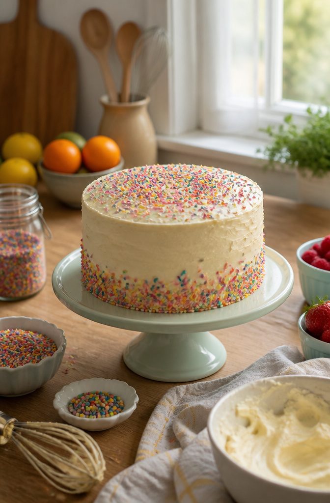 15 Simple Cake Decorating Ideas for 2026 — No Piping Required 16 A cake topped with colorful sprinkles and bright frosting.