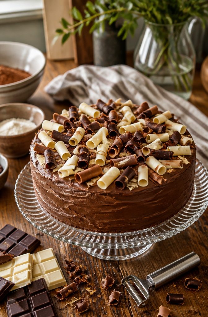 15 Simple Cake Decorating Ideas for 2026 — No Piping Required 12 A cake topped with dark, milk, and white chocolate shavings.