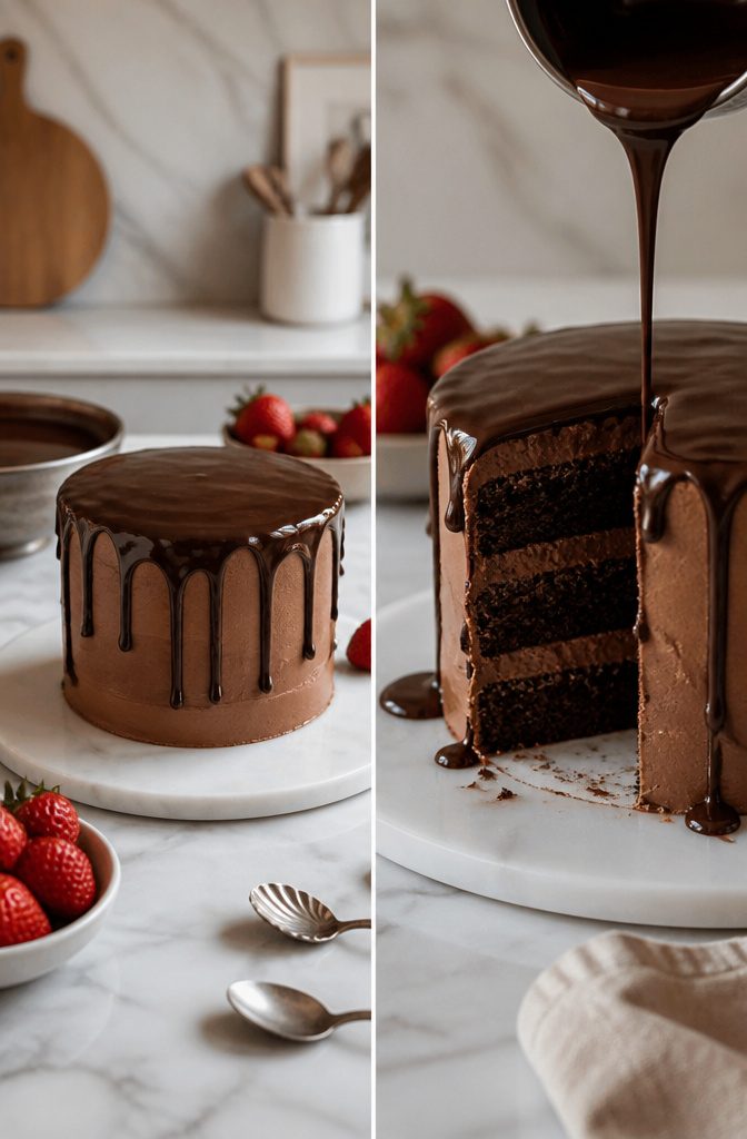 15 Simple Cake Decorating Ideas for 2026 — No Piping Required 3 A cake with chocolate ganache drips along the edges.