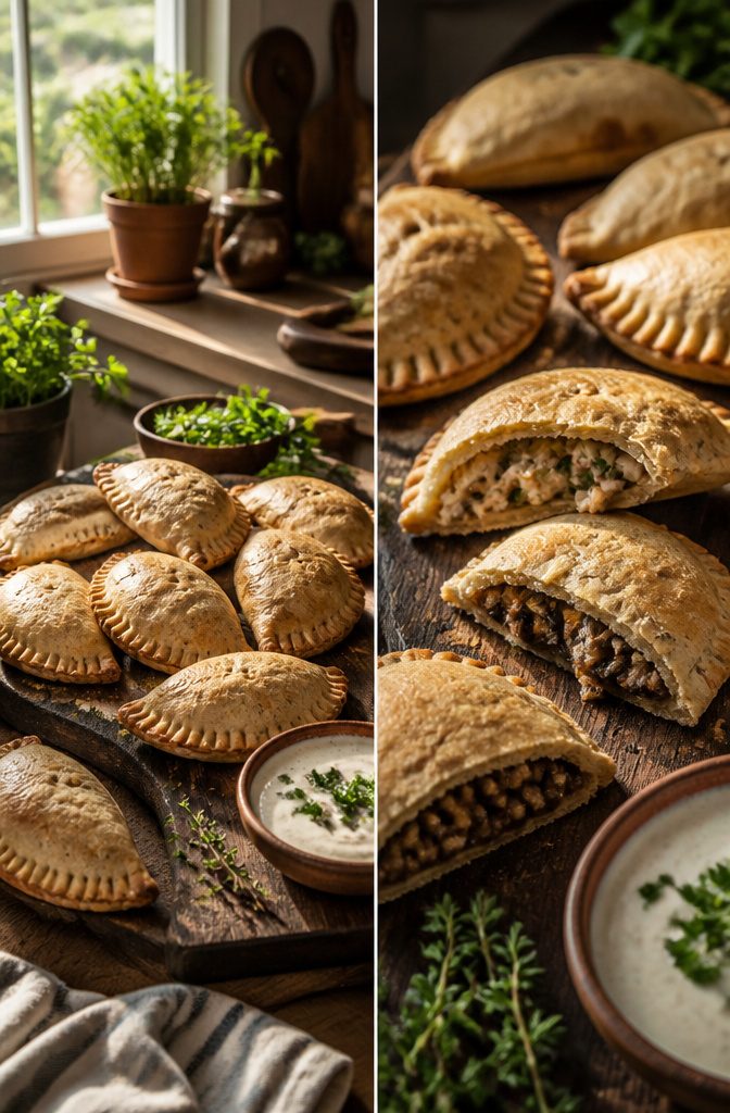 16 Wednesday Snack Ideas for 2026: Dark, Sweet and Savory 8 Small turnovers filled with dark meat and lentils on a plate.