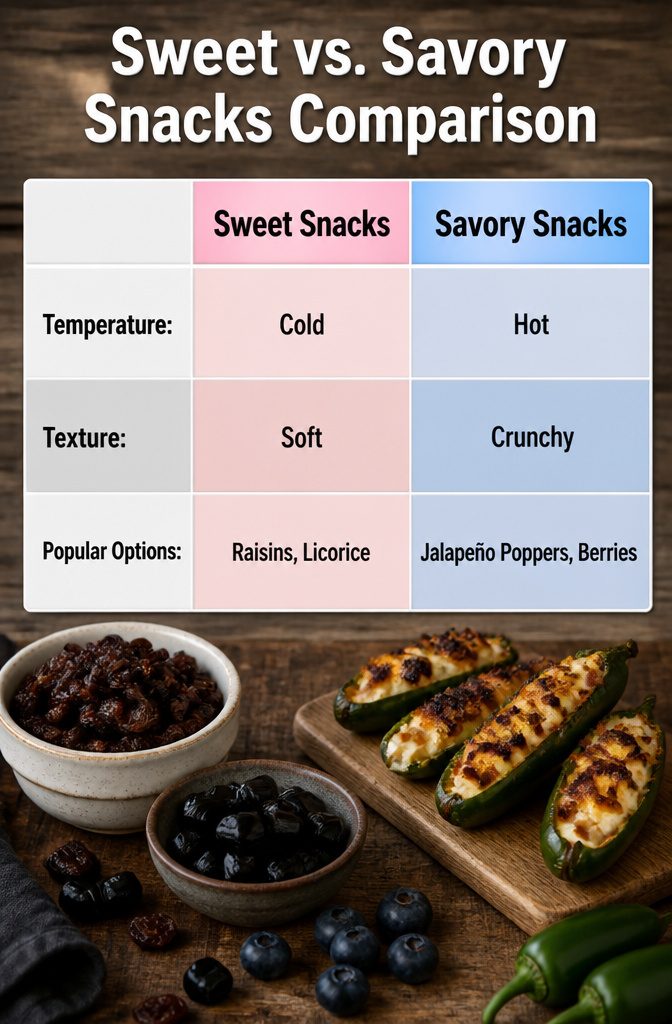 16 Wednesday Snack Ideas for 2026: Dark, Sweet and Savory 19 An infographic comparing sweet and savory snacks for gatherings.