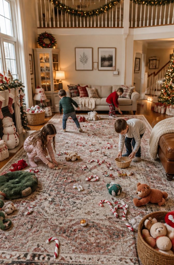 15 Xmas Party Ideas & Games for 2026 Celebrations 8 Kids searching for candy canes in a designated area during a candy cane hunt.