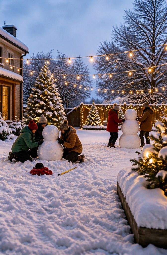 15 Xmas Party Ideas & Games for 2026 Celebrations 9 Participants creating snowmen outdoors with hats, scarves, and decorations.