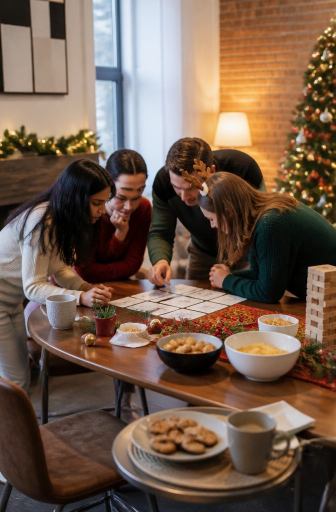 15 Xmas Party Ideas & Games for 2026 Celebrations 18 Participants huddled around a table, discussing strategies for team games.